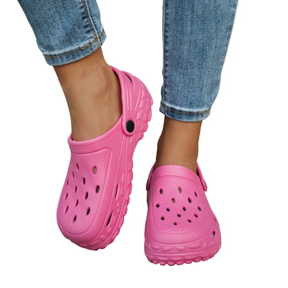 HEWUQI Garden Clogs for Women Flat Cushioned Arch Support Mules Lightweight Classic Indoor Outdoor Versatility Home Shoes Hot Pink Size 6.5