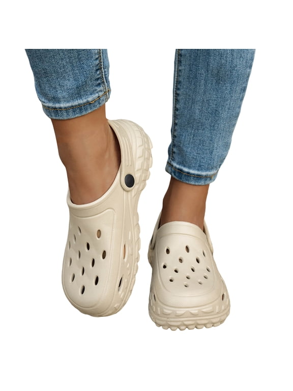 Garden Clogs for Women Flat Cushioned Arch Support Mules Lightweight Classic Indoor Outdoor Versatility Home Shoes Khaki Size 5.5