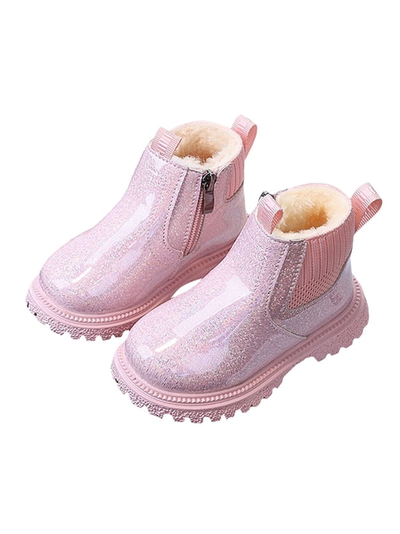 Girls Boys Ankle Boots Toddler Knitted Elastic Edge Plush Lining Short Boots Comfortable Fall Winter Round Toe Footwear Pink Size 7 Infant
