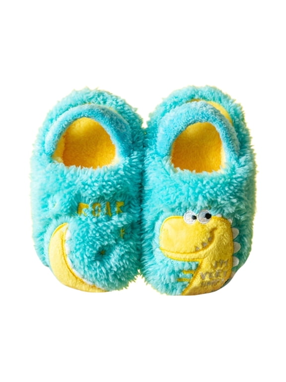 Girls Boys Kids Home Slippers Toddler Cozy Fuzzy Close Toe Elatic Strap House Slip on Winter Cartoon Embroidery Cute Shoes Blue Size 7 Toddler