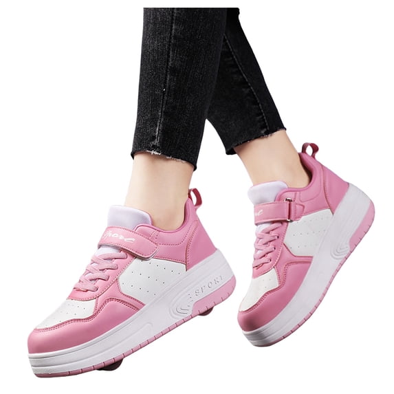 HEWUQI Kids Boys Girls Roller Skating Shoes LED Glow Charging Scalable Wheel Shoes for Roller Skating Beginner Birthday Gift Pink Size 2 Big Kid