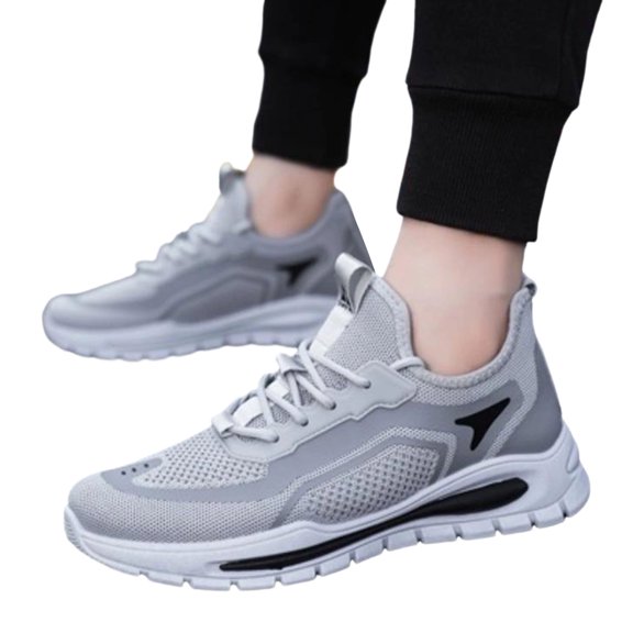 HEWUQI Men Platform Lace up Barefoot Sneakers Stylish Lightweight Breathable Mesh Simple Outdoor Daily Running Shoes Gray Size 10.5