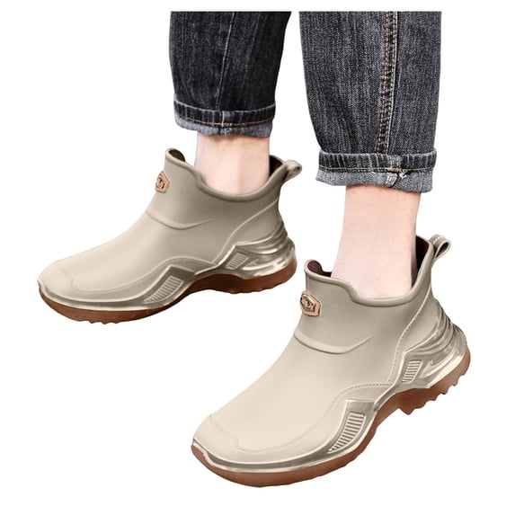 HEWUQI Men's Ankle Rain Boots Waterproof Antislip Rubber Slip on Booties Garden Boots Outdoor Rain Shoes for Boating Sailing Farming White Size 8.5