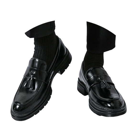 HEWUQI Men's Classic Leather Loafers Chunky Platform Comfortable Oxfords Casual Business Dress Shoes for School Daily Wear Black Size 10