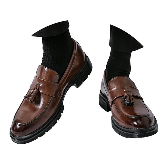 HEWUQI Men's Classic Leather Loafers Chunky Platform Comfortable Oxfords Casual Business Dress Shoes for School Daily Wear Brown Size 9