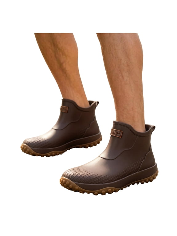 Men's Deck Boots Antislip Saltwater Fishing Rain Shoes with Memory Foam Waterproof Rubber Ankle Work Boots for Sailing Gray Size 6