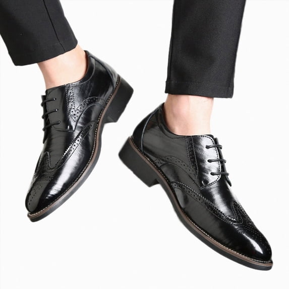 HEWUQI Men's Dress Shoes Classic Lace up Hollow out Breathable Business Oxfords Wedding Party Fashion Wingtip Footwear Black Size 12