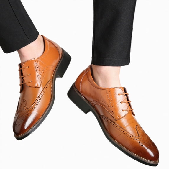 HEWUQI Men's Dress Shoes Classic Lace up Hollow out Breathable Business Oxfords Wedding Party Fashion Wingtip Footwear Yellow Size 11