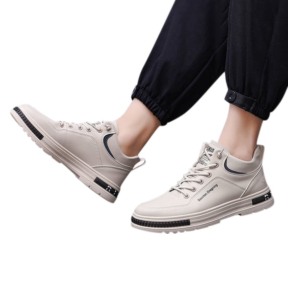 HEWUQI Men's Leather Basketball Shoes Lightweight Walking High Top Sneakers Breathable Non Slip Casual Style for Athletic Travel Daily Wear Beige Size 10