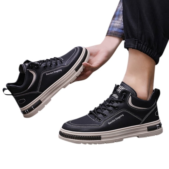 HEWUQI Men's Leather Basketball Shoes Lightweight Walking High Top Sneakers Breathable Non Slip Casual Style for Athletic Travel Daily Wear Black Size 7.5