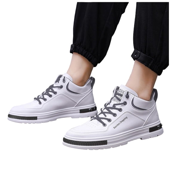 HEWUQI Men's Leather Basketball Shoes Lightweight Walking High Top Sneakers Breathable Non Slip Casual Style for Athletic Travel Daily Wear White Size 10