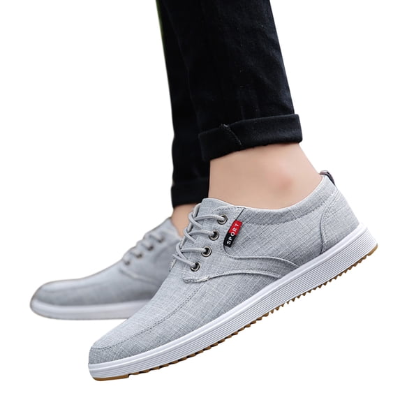 HEWUQI Mens Slip on Casual Wide Walking Sneakers Orthopedic Boat Loafers Arch Support Comfortable Lightweight Non Slip Dress Shoes Gray Size 7.5