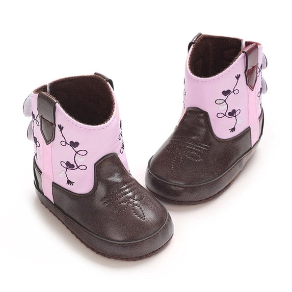 HEWUQI Newborn Baby Boy Girl Boots Western Cowboy Boots Infant Non Slip Soft Sole First Walking Crib Shoes Red Size 5 Infant