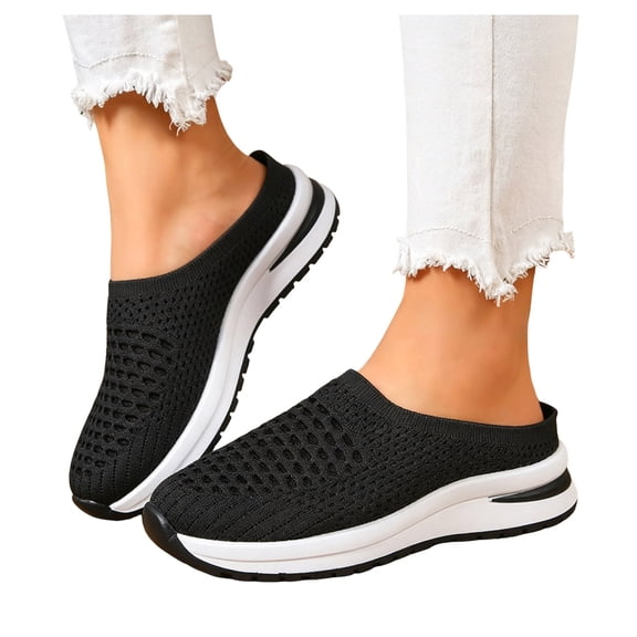 HEWUQI Orthopedic Shoes for Women 2026 Knit Mesh Breathable Sneakers Fashion Arch Support Walking Slides Casual Non Slip Outdoor Sneakers Black Size 6