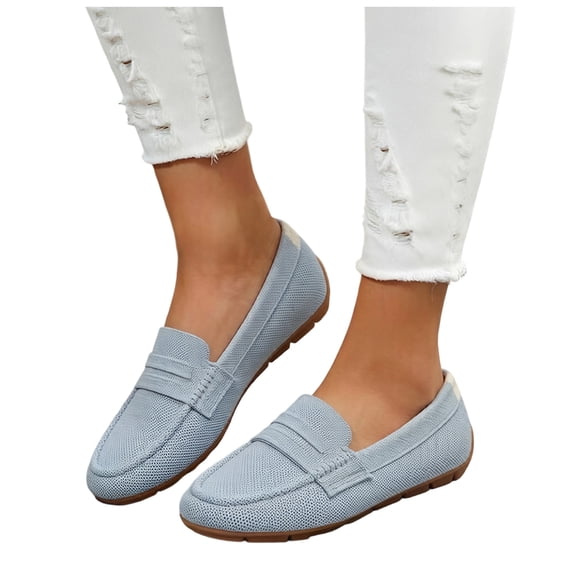 HEWUQI Orthopedic Shoes for Women Leather Flowers Arch Support Slip on Loafers Lightweight Dress Sneakers Walking Casual Outdoor Flats c-Sky Blue Size 9.5