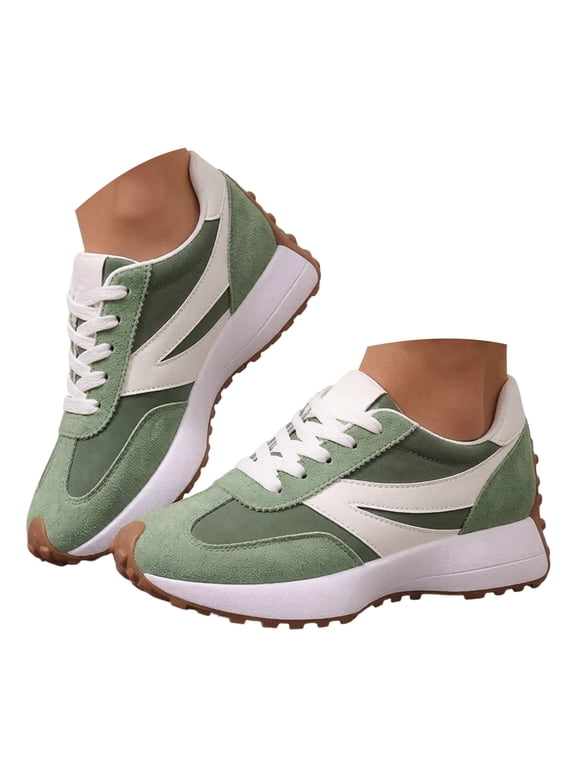 Platform Bowling Shoes for Women Wedge Breathable Sneakers Lightweight Casual Running Comfortable Walking Tennis Shoes Green Size 8.5