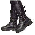 thumbnail image 1 of HEWUQI Platform Combat Boots for Women Buckles Lace up Chunky Lug Sole Mid Calf Booties Fall Winter Outdoor Hiking Footwear Black Size 6.5, 1 of 5