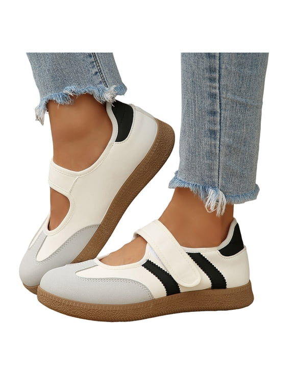 Platform Mary Jane for Women Breathable Ballet Flats Adjustable Strap Memory Foam Cushioning Dress Shoes White Size 8