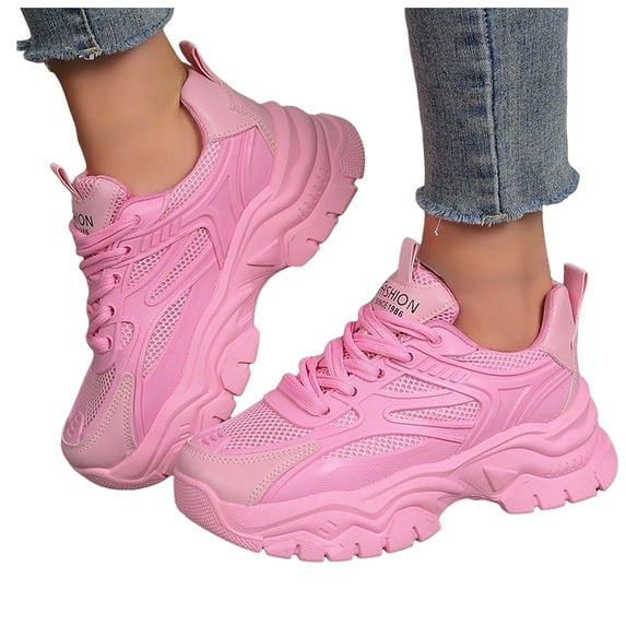 HEWUQI Platform Walking Shoes Women Cushion Comfortable Tennis Slip on Cushioning Mesh Non Slip All Day Walking Outdoor Gym Wear Sneakers Pink Size 8