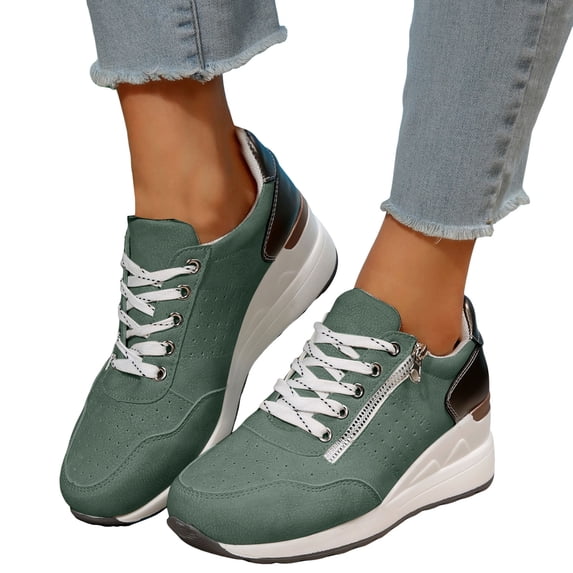 HEWUQI Platform Wedge Sneakers for Women Lace up Breathable Chunky Fashion Walking Tennis Shoes Non Slip Casual Sneakers for Gym Travel Work a-Green Size 7.5