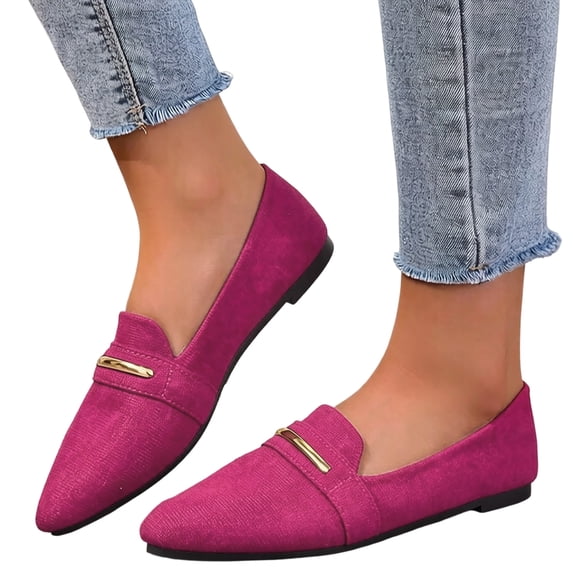 HEWUQI Pointed Toe Loafers for Womens Work Business Non Slip Casual Dress Shoes Comfortable Slip on Flats for Driving Travel Everyday Hot Pink Size 6.5