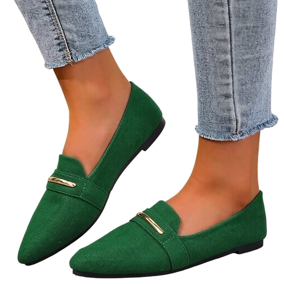 HEWUQI Pointed Toe Loafers for Womens Work Business Non Slip Casual Dress Shoes Comfortable Slip on Flats for Driving Travel Everyday Green Size 9