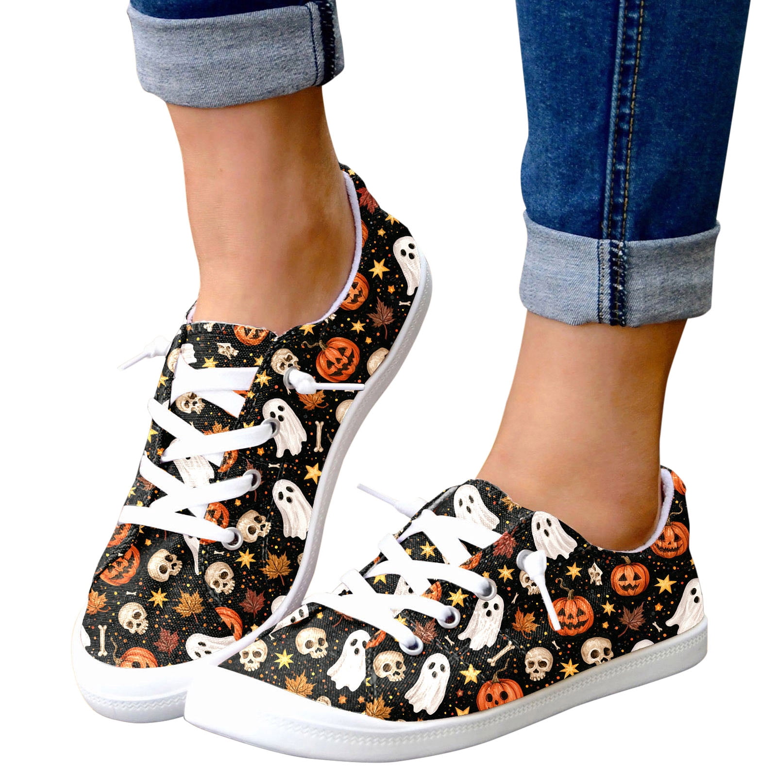 Pattern Walk Printable HEWUQI Pumpkin Print Pattern Canvas Sneakers for Women Halloween Casual ...
