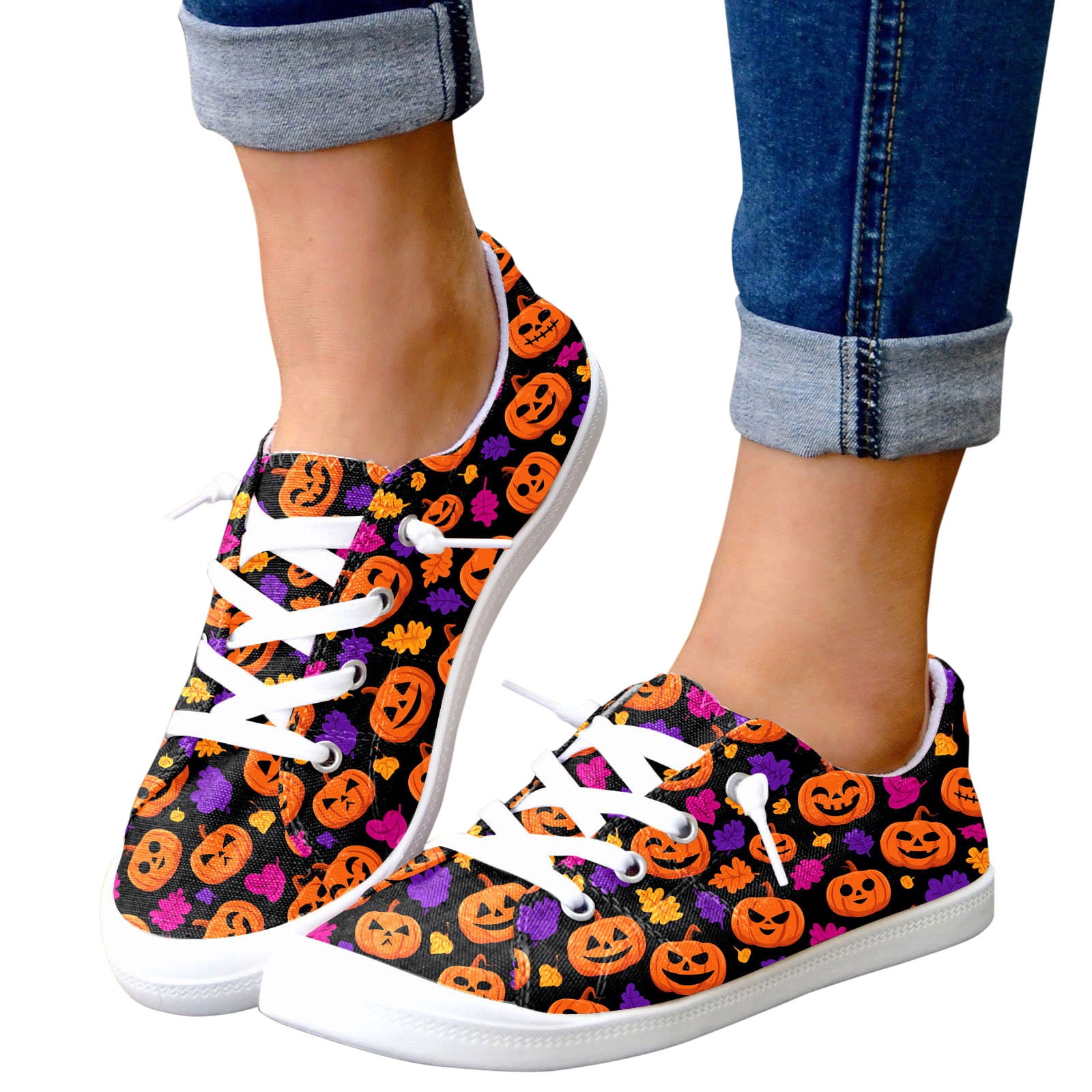 Pattern Walk Printable HEWUQI Pumpkin Print Pattern Canvas Sneakers for Women Halloween Casual ...