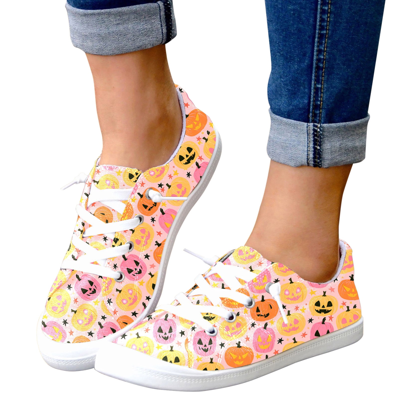 Pattern Walk Printable HEWUQI Pumpkin Print Pattern Canvas Sneakers for Women Halloween Casual ...