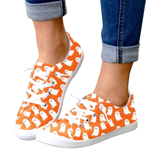 Pattern Walk Printable HEWUQI Pumpkin Print Pattern Canvas Sneakers for Women Halloween Casual ...