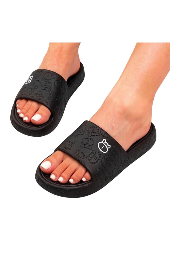 Shower Shoes for Women Soft Lightweight Hippo Print Mens Quick Drying Home Slippers Non Slip Bathroom Pool Beach Indoor Outdoor Slides Black Size 6