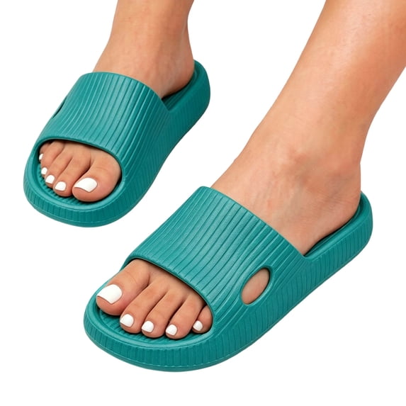 HEWUQI Slide Shower Shoes for Men Women Non Slip Holes House Slippers Bathroom Pool Gym Students College Dorm Quick Drying Comfortable Sandals Dark Green Size 8