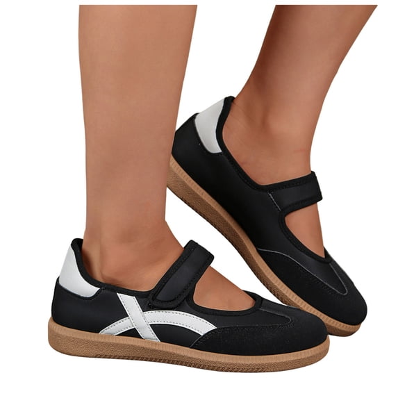 HEWUQI Slip on Mary Jane for Women Comfortable Ballet Sneakers Color Blocking Casual Non Slip Breathable Flats Walking Shoes Black Size 8