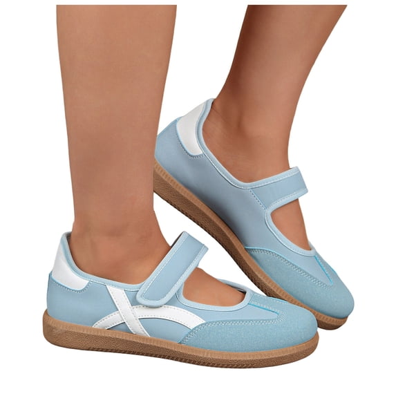 HEWUQI Slip on Mary Jane for Women Comfortable Ballet Sneakers Color Blocking Casual Non Slip Breathable Flats Walking Shoes Blue Size 6