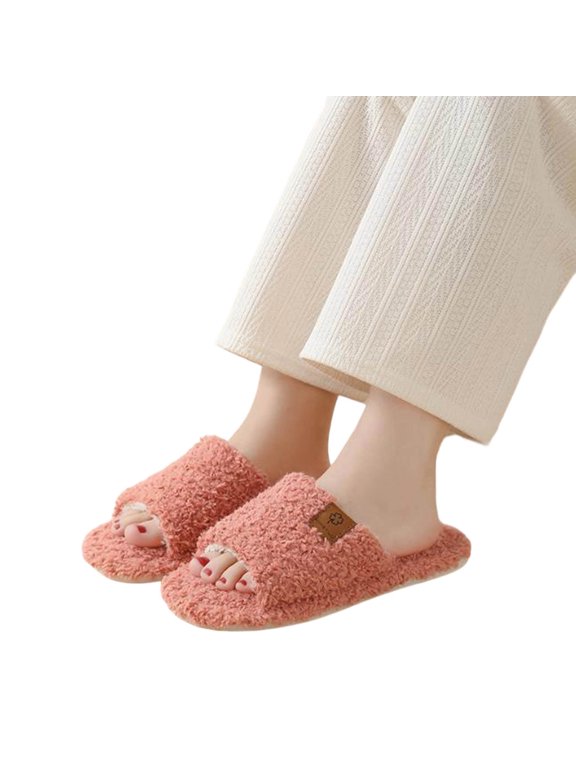 Slippers for Women Open Toe Memory Foam House Slides with Strap Cozy Antislip Indoor Outdoor Home Shoes Watermelon Red Size 7