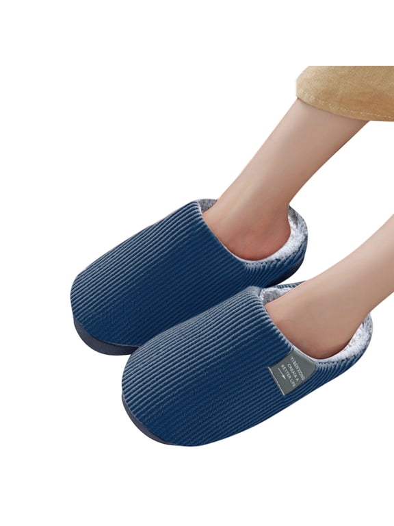 Slippers for Womens Mens Comfy Memory Foam Fuzzy Soft Bedroom Slip on Plush Warm Antiskid Sole Winter Indoor Outdoor Home Shoes Navy Size 10