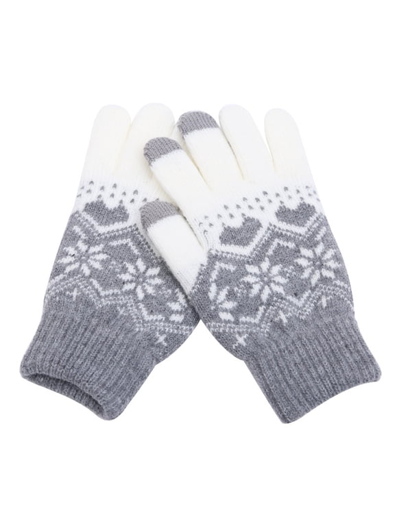 Snowflake Knit Touchscreen Gloves Soft Thermal Hand Warmers Cold Weather Urban Commutes Daily Use Gray Size One Size