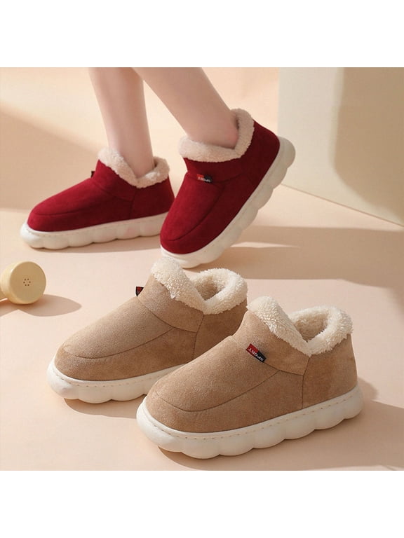 Suede Bootie Slippers for Women Men Plush Cute Non Slip Winter Slides Ankle Boots Comfortable House Cloud Shoes Navy Size 10