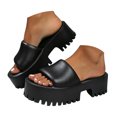 thumbnail image 1 of HEWUQI Thick Soled Heeled Sandals for Women Platform Slip on Block Heels Dressy Summer Open Toe Chunky High Slides Vacation Beach Slippers Shoes Black Size 9, 1 of 6