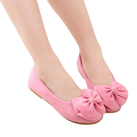 HEWUQI Toddler Bowknot Dress Shoes Flower Girl Baby Cute Suede Mary Jane Ballet Flats Wedding Breathable Walking Casual Shoes Pink Size 11 Little Kid