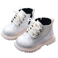 thumbnail image 1 of HEWUQI Toddler Girls Glitter Ankle Boots Boys Chunky Sole Side Zipper Lace up Wide Fashion Short Booties Non Slip Fall Winter Dress Shoes Beige Size 12 Little Kid, 1 of 7