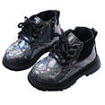 thumbnail image 1 of HEWUQI Toddler Girls Glitter Ankle Boots Boys Chunky Sole Side Zipper Lace up Wide Fashion Short Booties Non Slip Fall Winter Dress Shoes Black Size 9.5 Toddler, 1 of 7