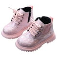 thumbnail image 1 of HEWUQI Toddler Girls Glitter Ankle Boots Boys Chunky Sole Side Zipper Lace up Wide Fashion Short Booties Non Slip Fall Winter Dress Shoes Pink Size 6 Infant, 1 of 5