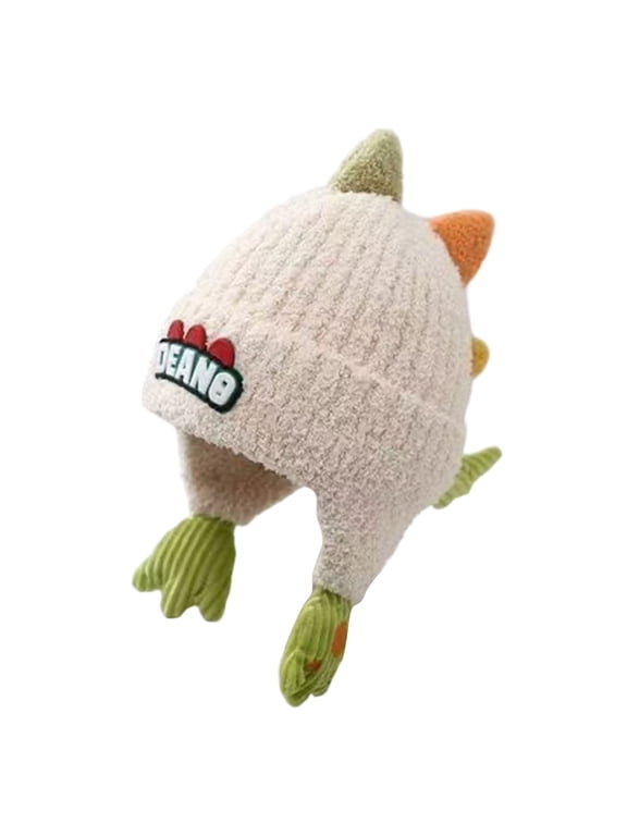 Toddlers Chenille Dinosaur Knit Trapper Hat Spiked Crown Claw Chin Ties for Playground Park Trips Beige Size 1-4Years