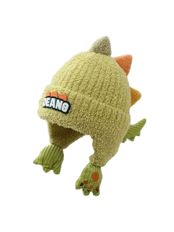 Toddlers Chenille Dinosaur Knit Trapper Hat Spiked Crown Claw Chin Ties for Playground Park Trips Green Size 1-4Years