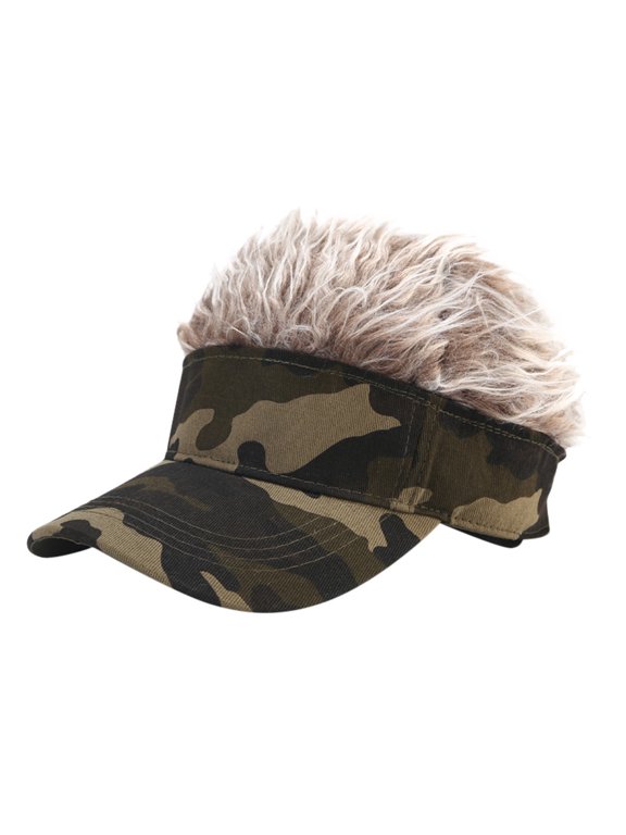 Unisex Camouflage Spiky Hair Visor Cap Novelty Mohawk Adjustable Strap Hat Party Costume Casual Outdoor Fun Headwear Brown