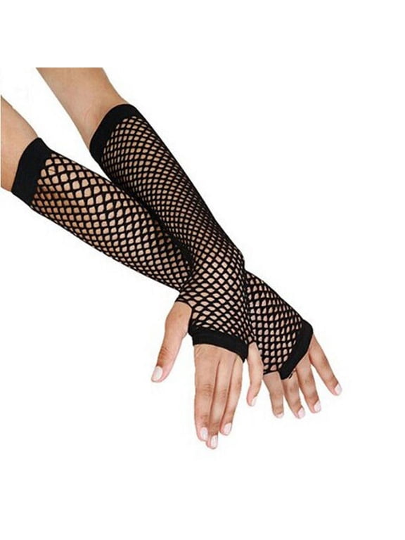 Unisex Long Fishnet Fingerless Gloves Stretchy Mesh Arm Warmers Hollow out Costume Gloves for Party Cosplay Club Evening Wear Black Size One Size