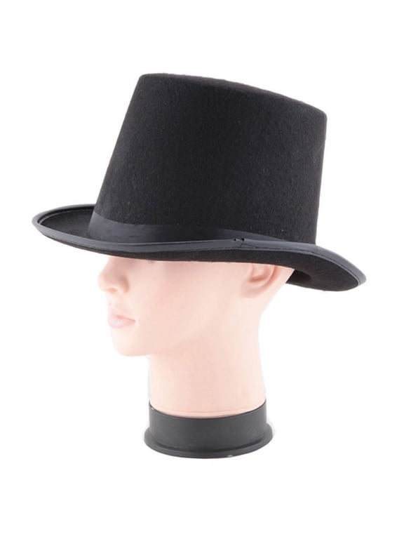Unisex Tall Top Hat, Felt Dress Cap with Satin Band, at Magic Shows Victorian Costumes and Themed Parties Black