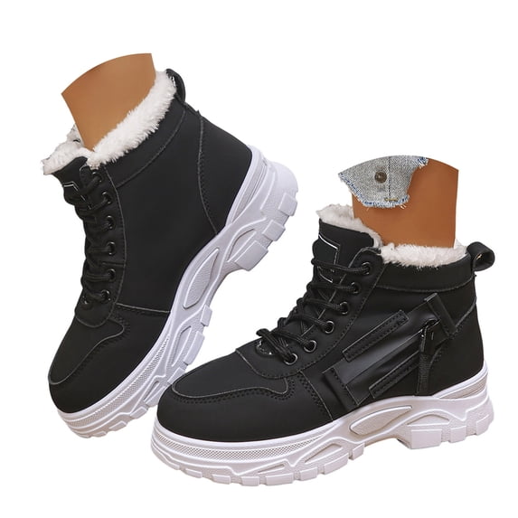 HEWUQI Winter Boots for Women Snow Boots Warm Hiking High Top Sneakers Waterproof Lightweight Outdoor Shoes Black Size 8