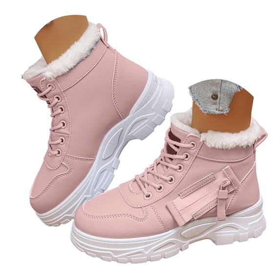 HEWUQI Winter Boots for Women Snow Boots Warm Hiking High Top Sneakers Waterproof Lightweight Outdoor Shoes Pink Size 6